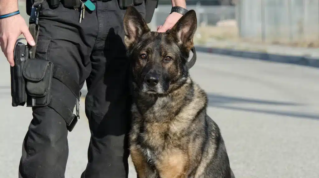 a police dog trainer with his dog