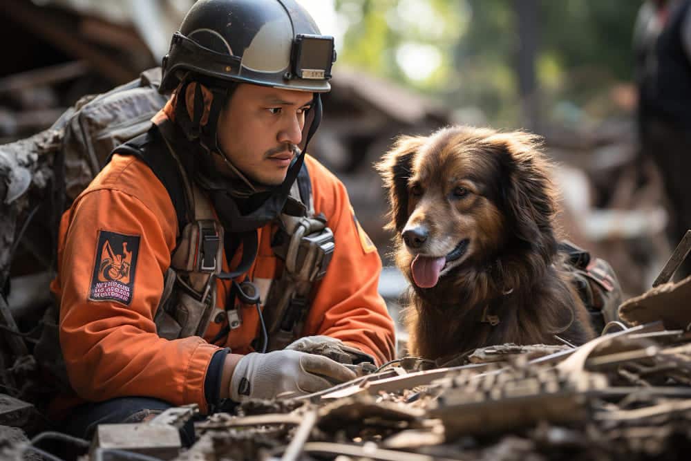 a rescue officer with his dog