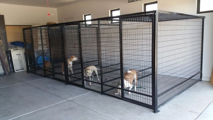 dog kennels in a garage